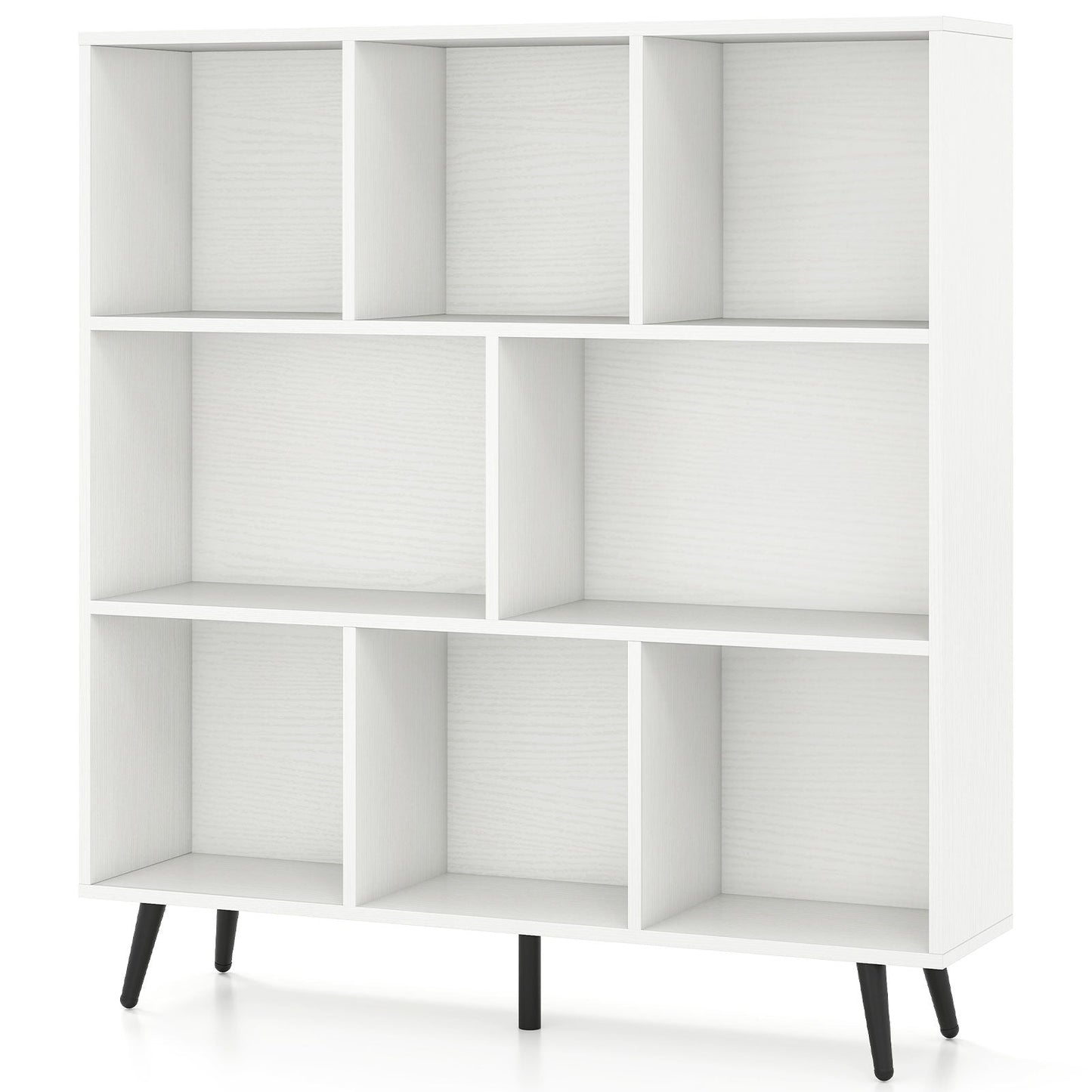 8-Cube Mid Century Modern Bookcase with 5 Tapered Metal Legs-White