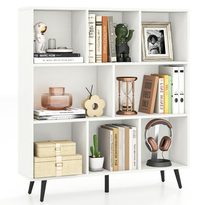 8-Cube Mid Century Modern Bookcase with 5 Tapered Metal Legs-White