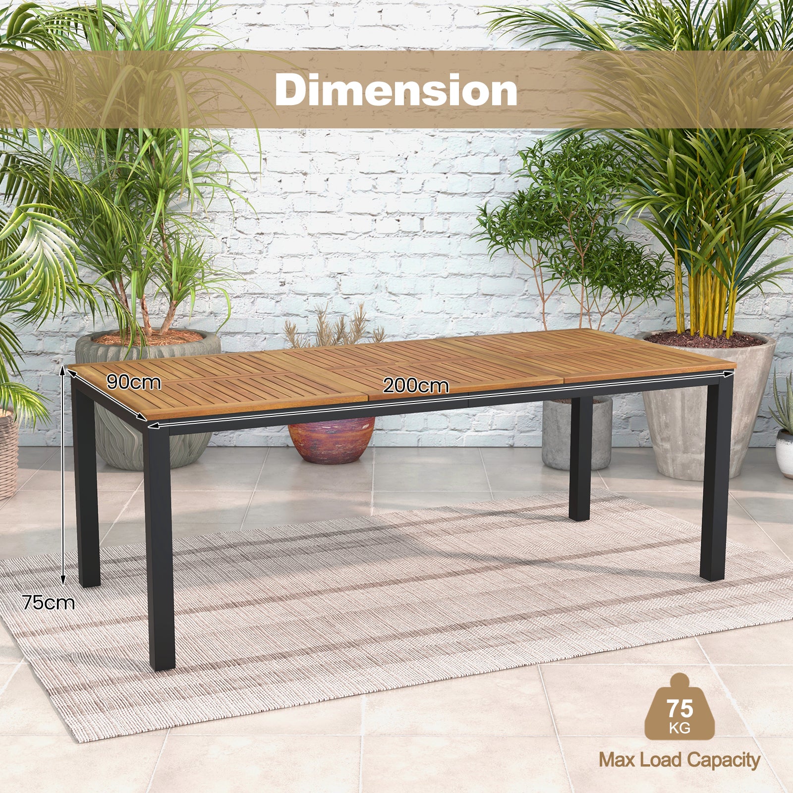 8-Person Outdoor Dining Table with Umbrella Hole for Garden Poolside
