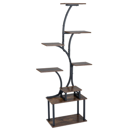 8-Tier Morden Style Plant Stand with Ambient LED Lights-Rustic Brown