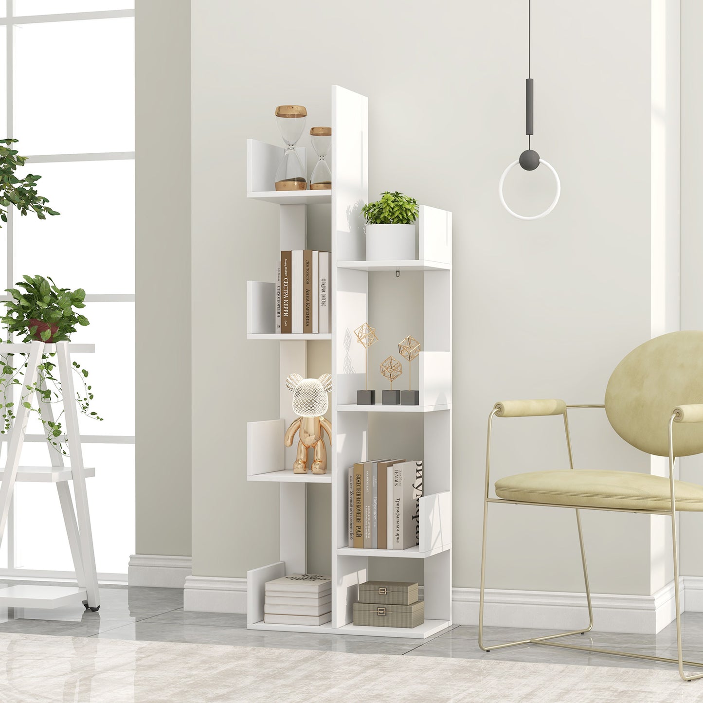 8-Tiers Floor Standing Tree Shaped Bookshelf-White