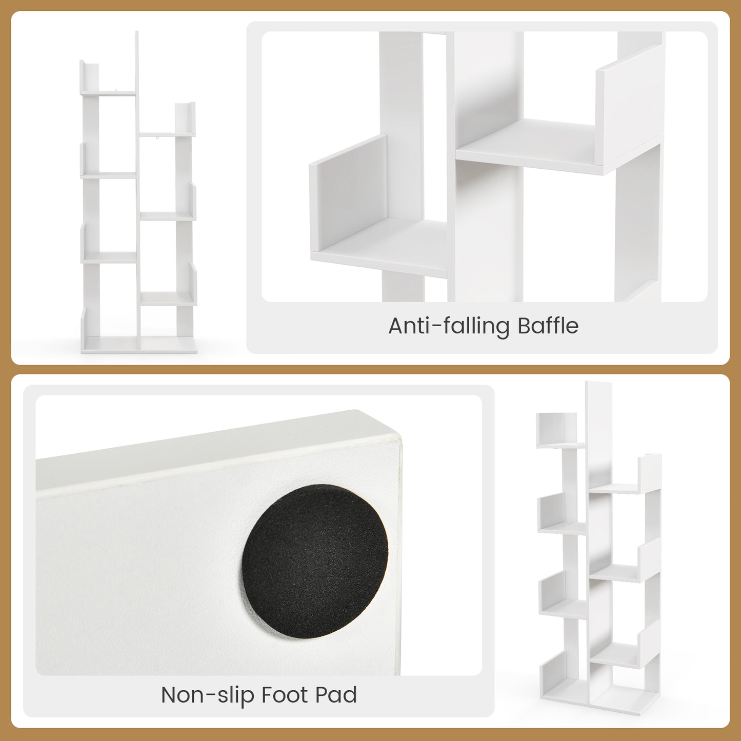 8-Tiers Floor Standing Tree Shaped Bookshelf-White
