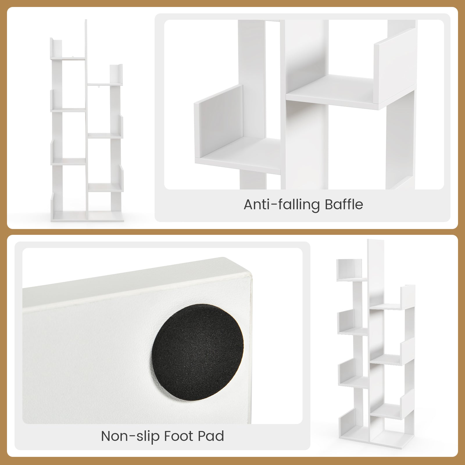 8-Tiers Floor Standing Tree Shaped Bookshelf-White