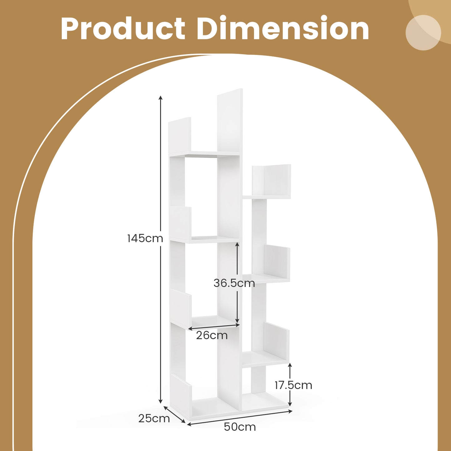 8-Tiers Floor Standing Tree Shaped Bookshelf-White