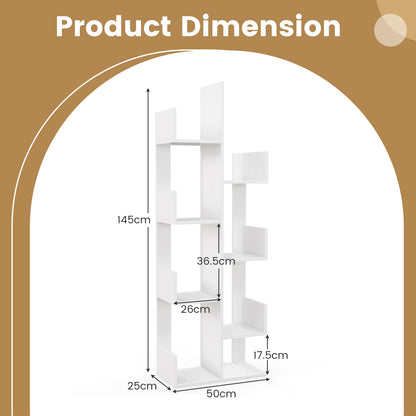 8-Tiers Floor Standing Tree Shaped Bookshelf-White