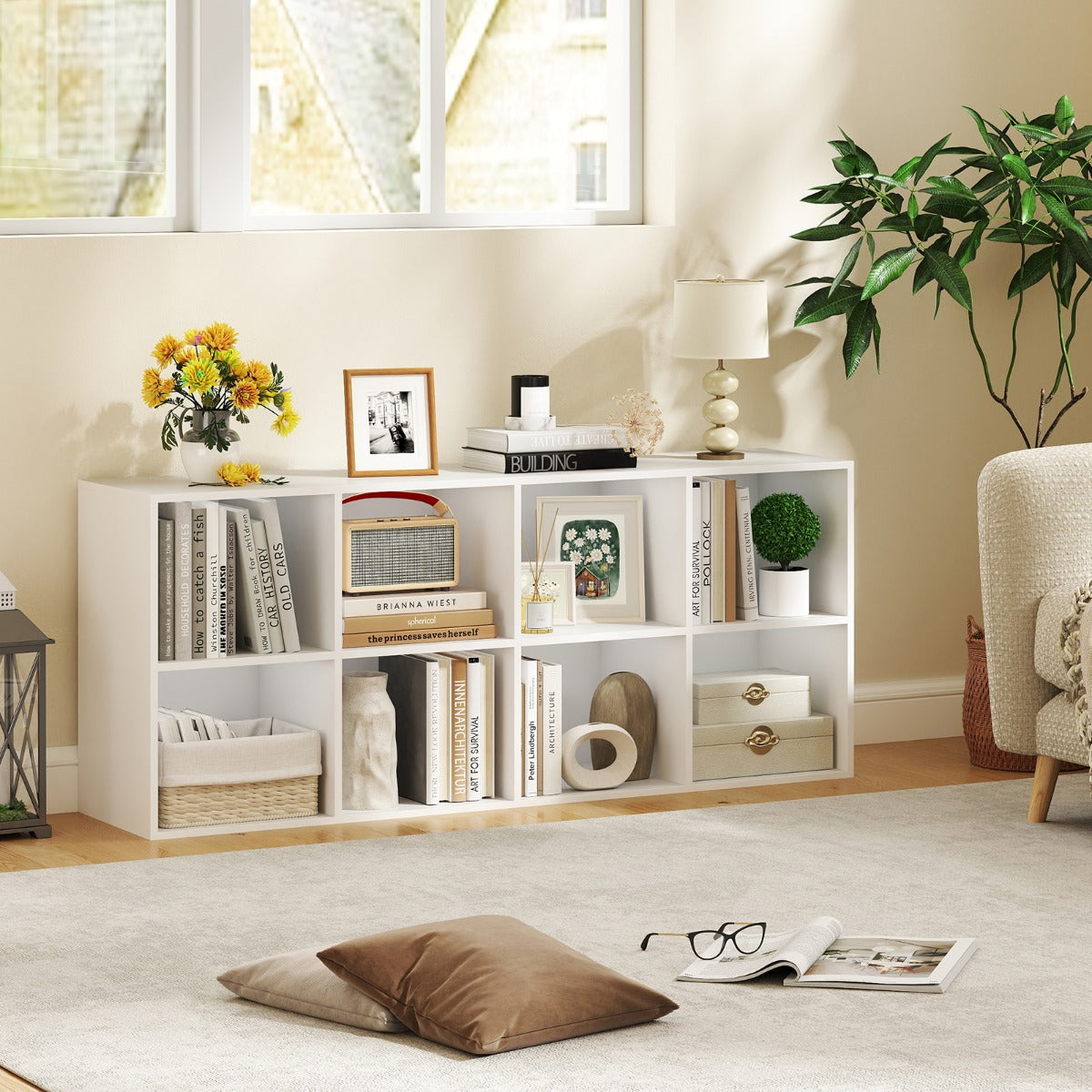 8-Cube Bookcase Bookshelf with 2 Anti-Tipping Kits-White