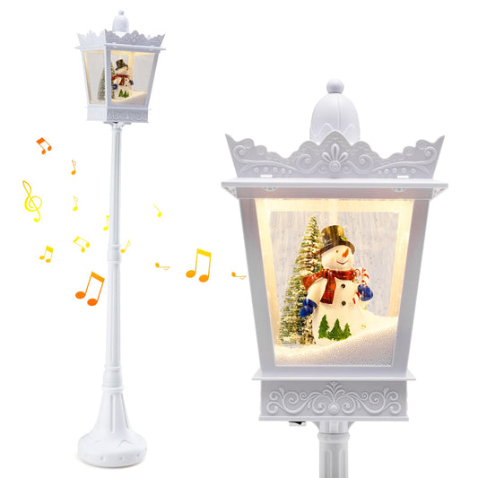 8 ft Christmas Streetlight with Warm White LED Lights and Snowy Effects-White