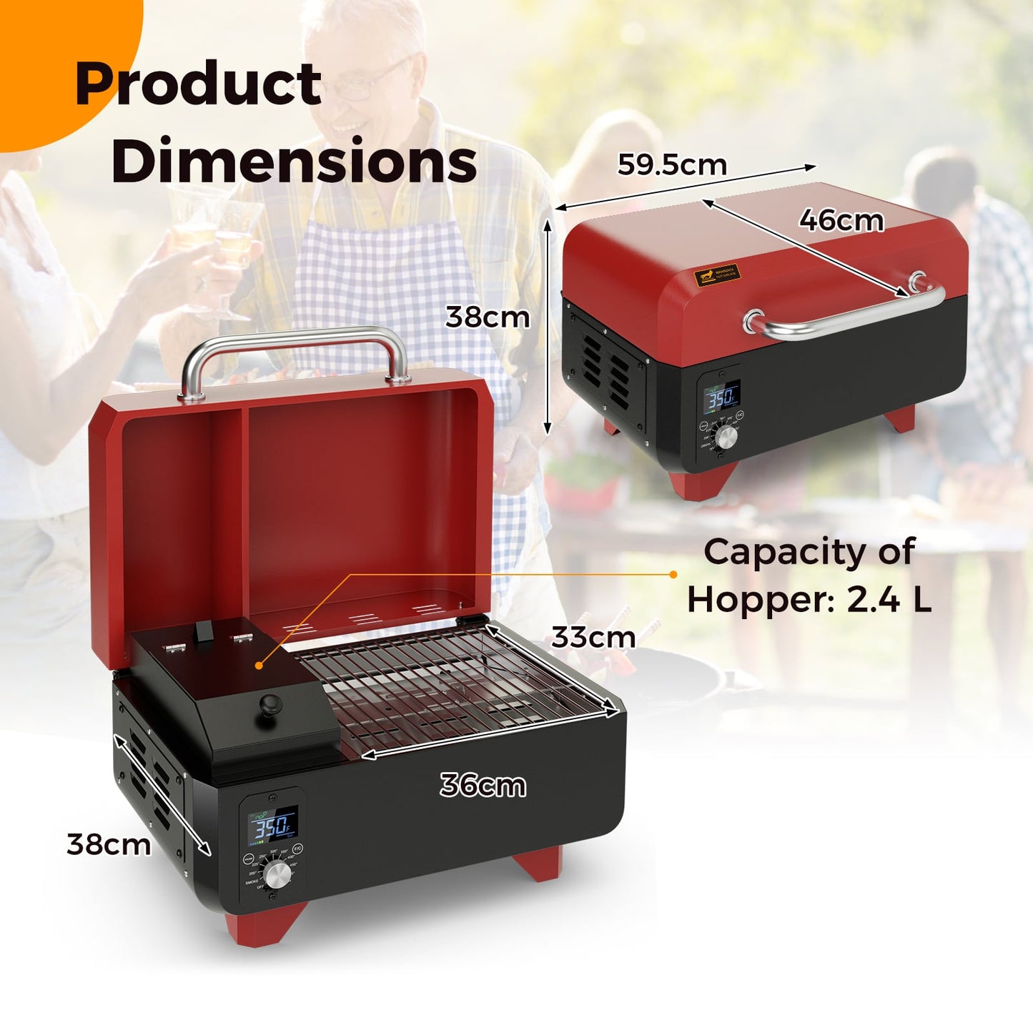 8-in-1 Portable Pellet Grill with Digital Control and Meat Probe for Backyard-Red