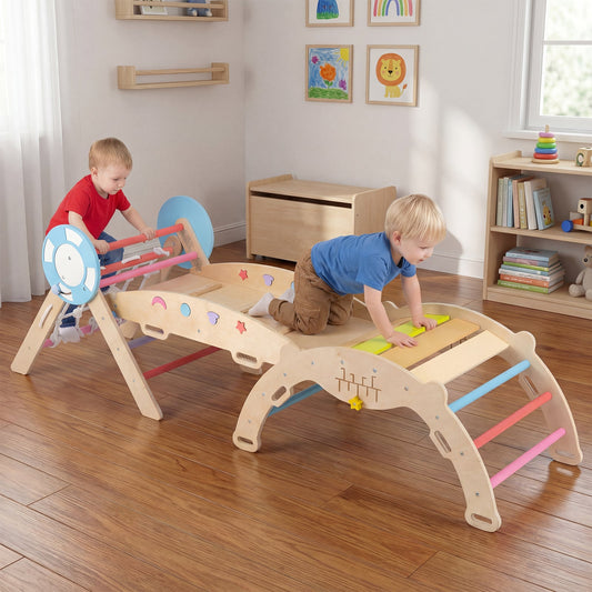 8-in-1 Wooden Triangle Set Foldable Montessori Climbing Toys-Macaron