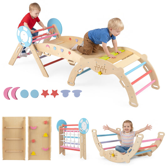 8-in-1 Wooden Triangle Set Foldable Montessori Climbing Toys-Macaron