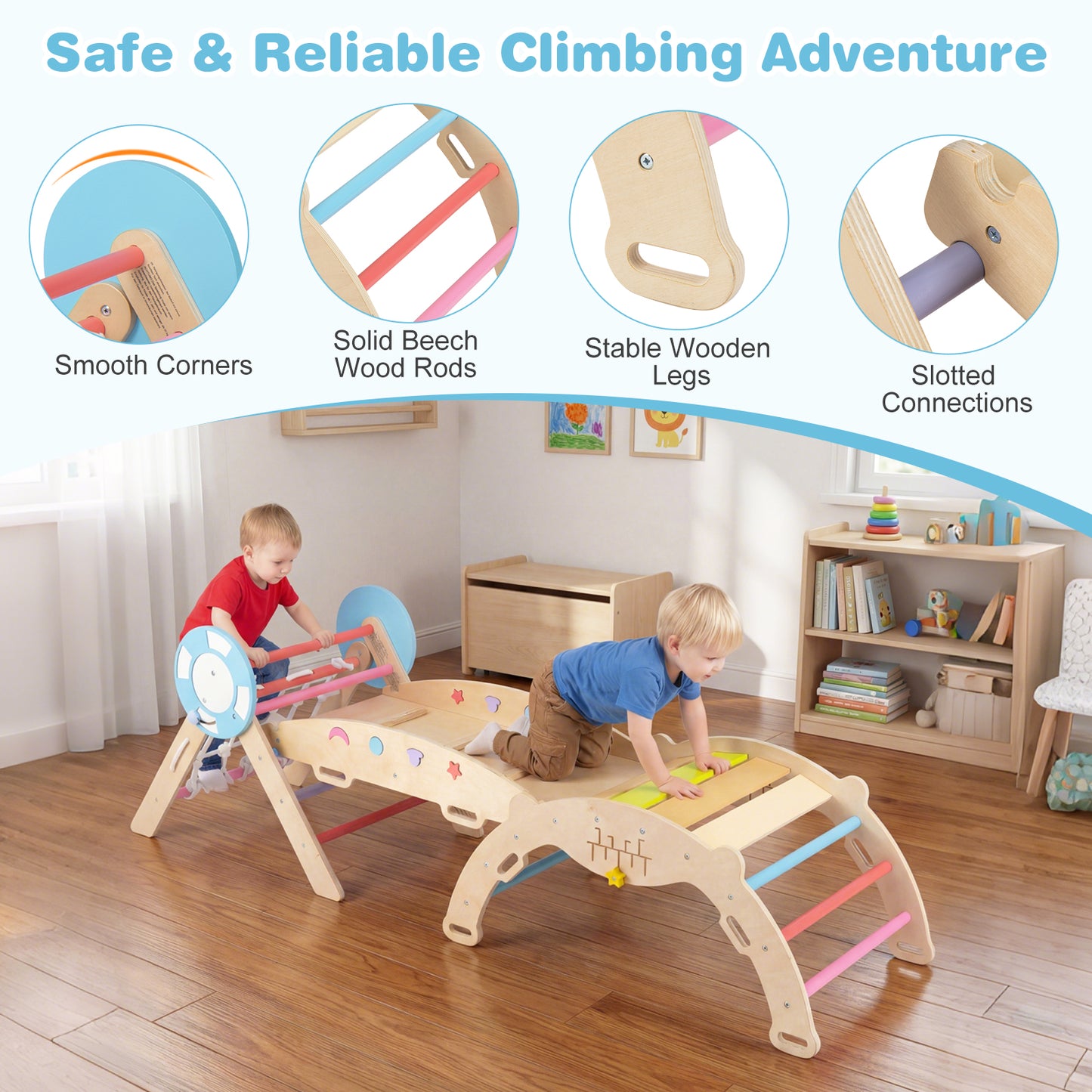 8-in-1 Wooden Triangle Set Foldable Montessori Climbing Toys-Macaron
