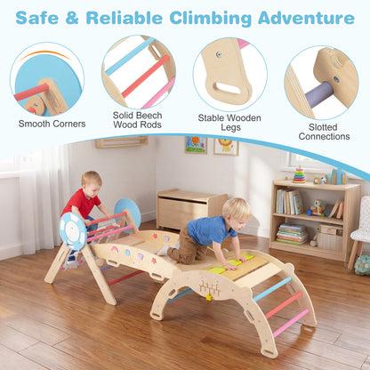 8-in-1 Wooden Triangle Set Foldable Montessori Climbing Toys-Macaron