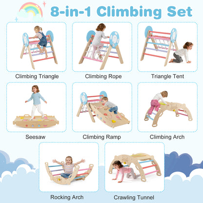 8-in-1 Wooden Triangle Set Foldable Montessori Climbing Toys-Macaron