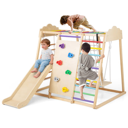 8-in-1 Indoor Jungle Gym for Kids Wooden Montessori Climbing Toys-Colourful
