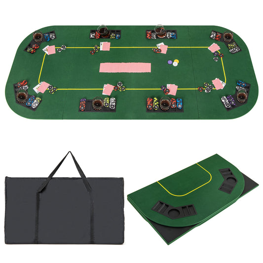 8-Player Foldable Poker Table Top with Carry Bag for Family Game Casin-Green