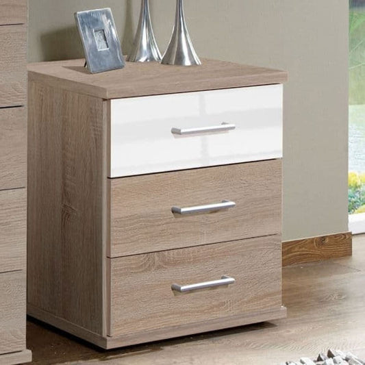 Daniel 3 Drawer Bedside Table - White Gloss And Oak Effect