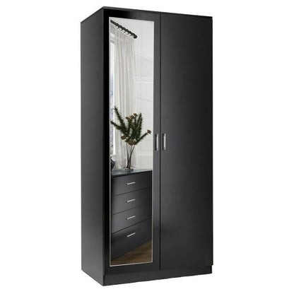 2 Door Wardrobe With Mirror With Large Cupboard Storage - 3 Colours