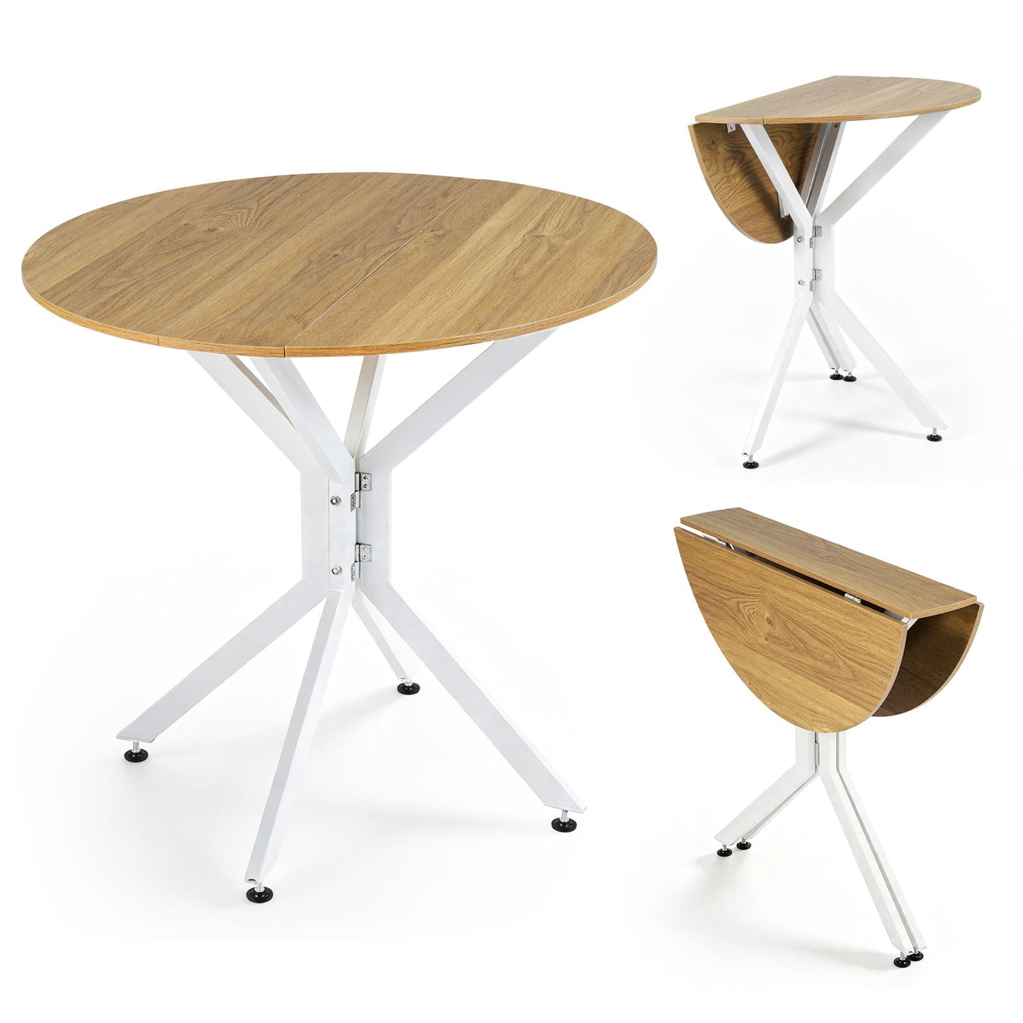 80 CM Round Dining Table for 2-4 People Drop Leaf Expandable Kitchen Table-White