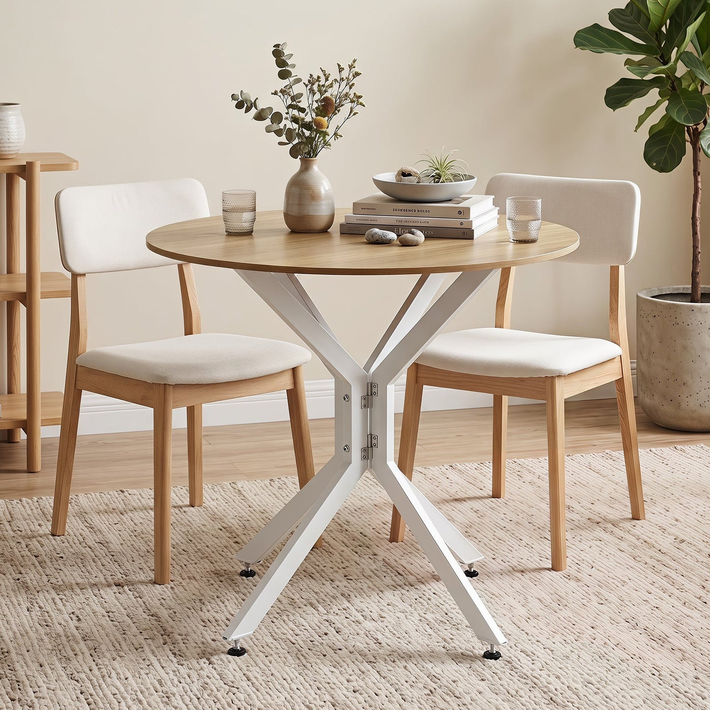 80 CM Round Dining Table for 2-4 People Drop Leaf Expandable Kitchen Table-White