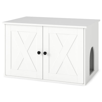 80 x 53 x 50 cm Indoor Wooden Cat House with Double Doors-White