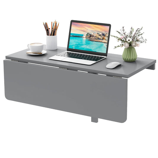 Wall Mounted Folding Table Drop-Leaf Floating Writing Desk in Grey