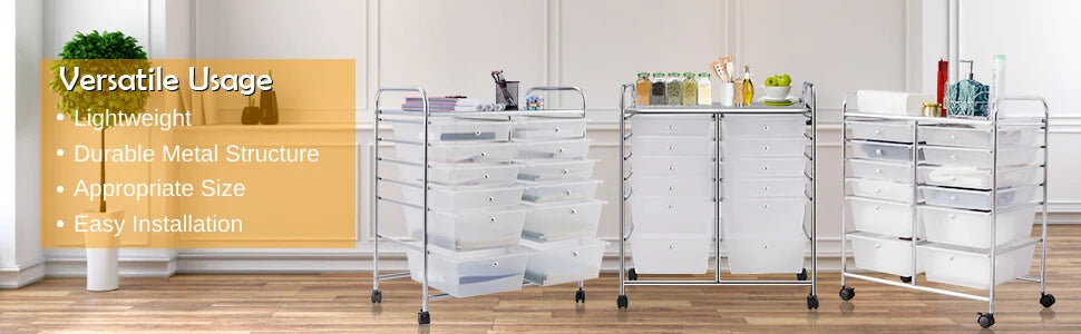 12 Drawers Rolling Storage Cart with 4 Wheels and Brakes-Colourful