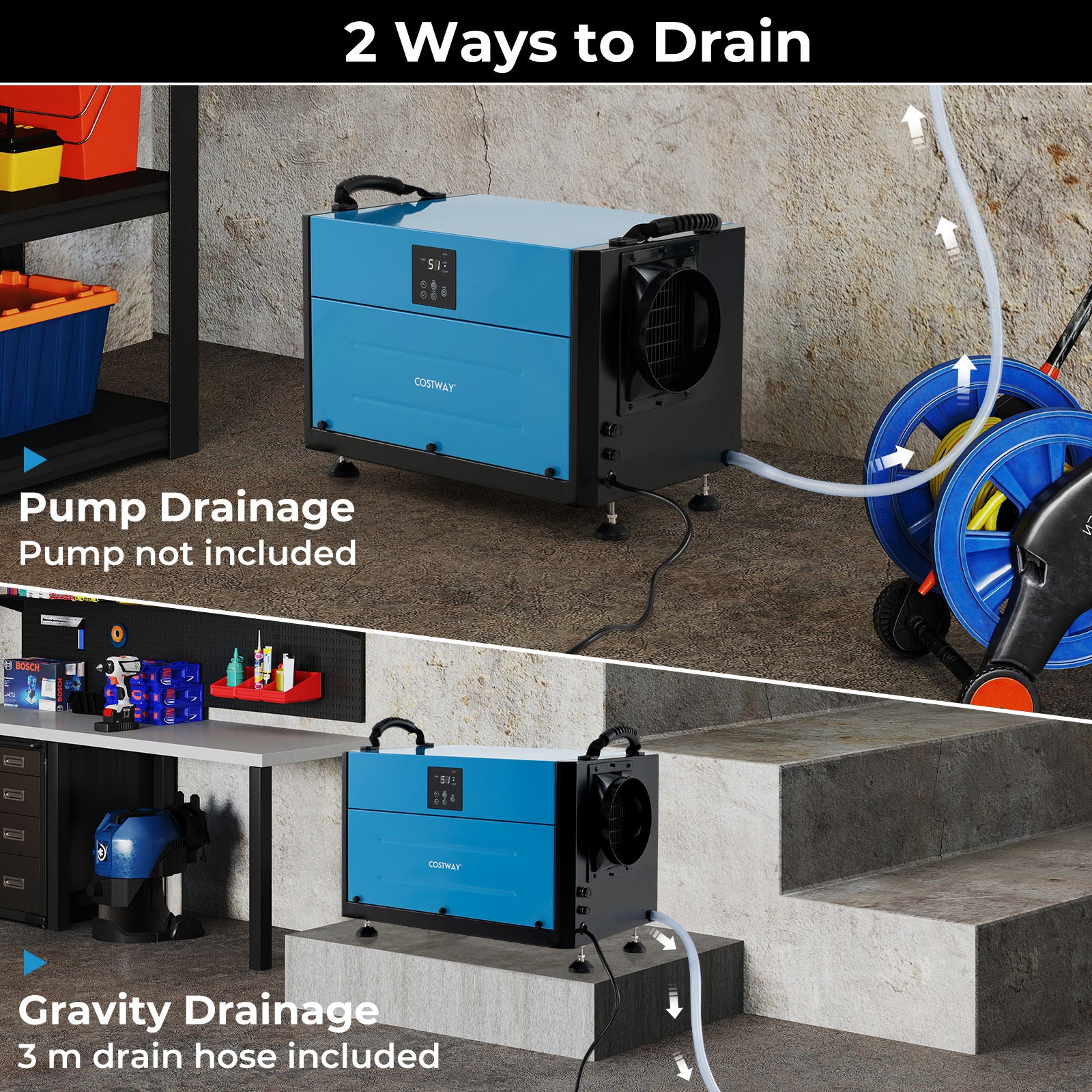 80L/Day Crawl Space Dehumidifier Commercial Dehumidifier with 3 Modes-Blue