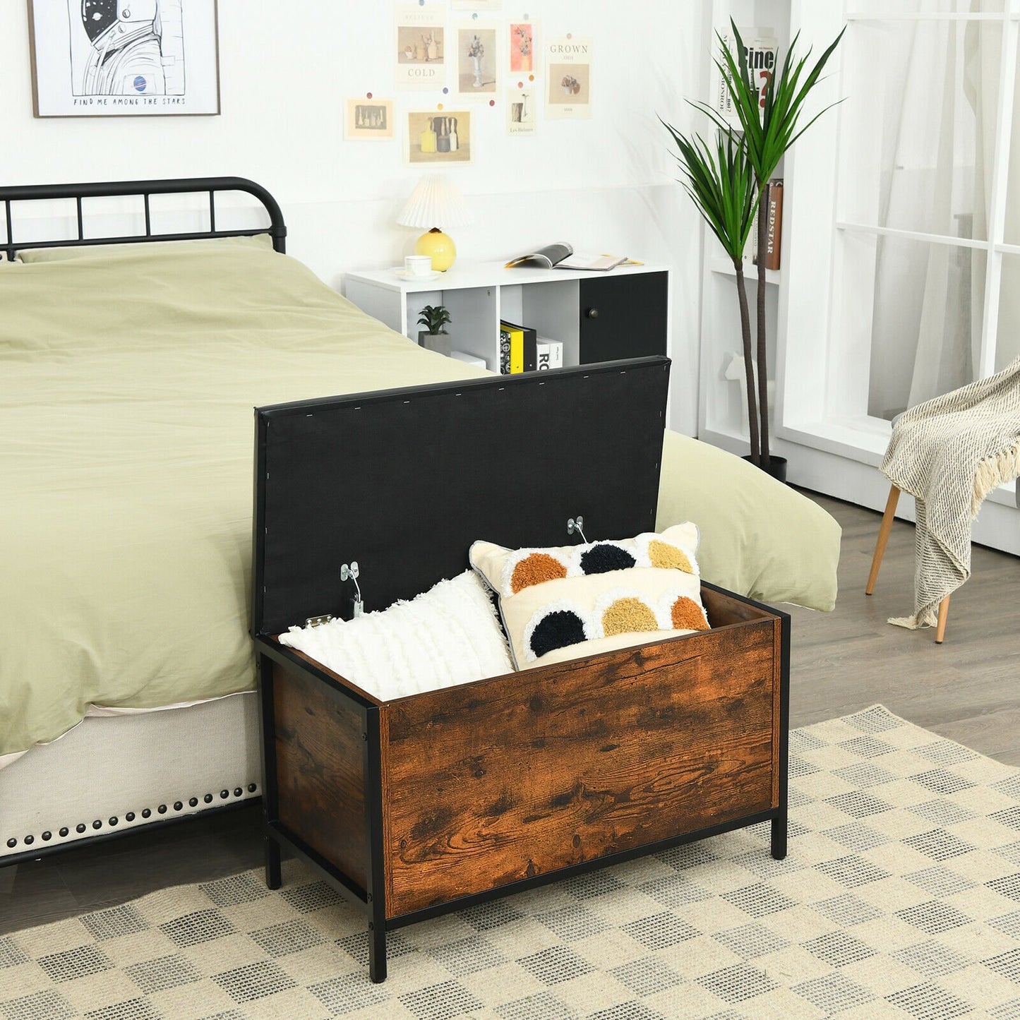 Rustic Ottoman Stool with Padded Seat