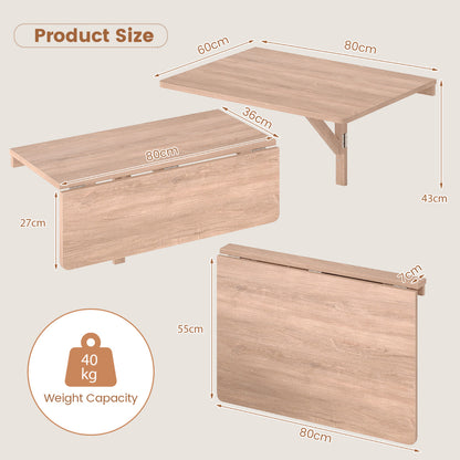 80 x 60 cm Wall Mounted Folding Table Drop-Leaf Floating Writing Desk-Coffee