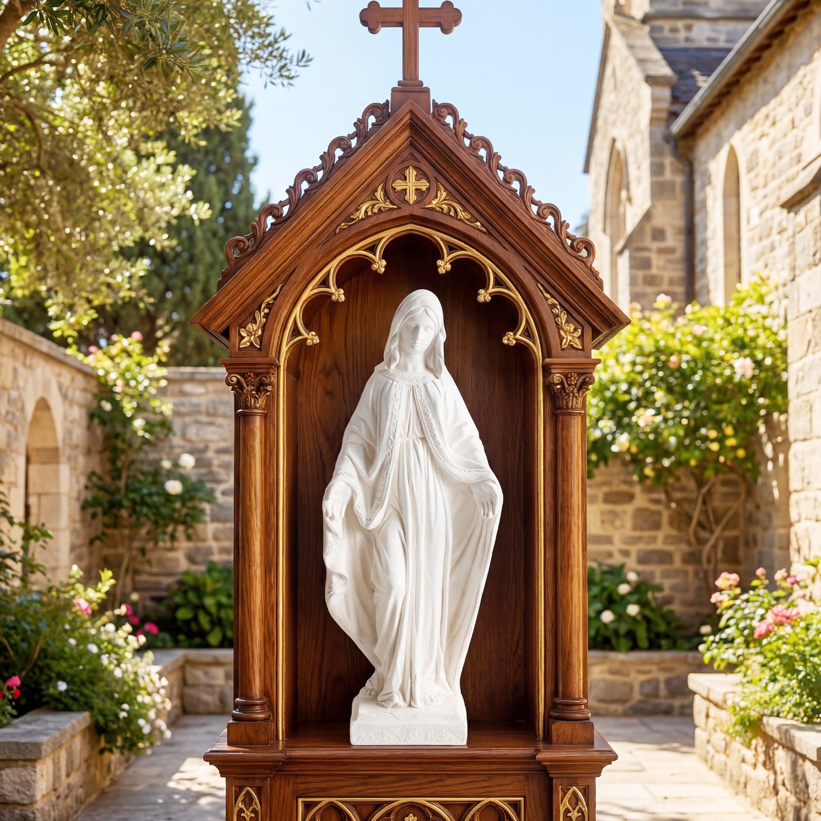 80cm Virgin Mary Statue with Aged Finish for Yard Patio-White