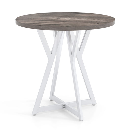 80cm Round Dining Table with Metal Pedestal Base and Adjustable Foot Pads-Natural