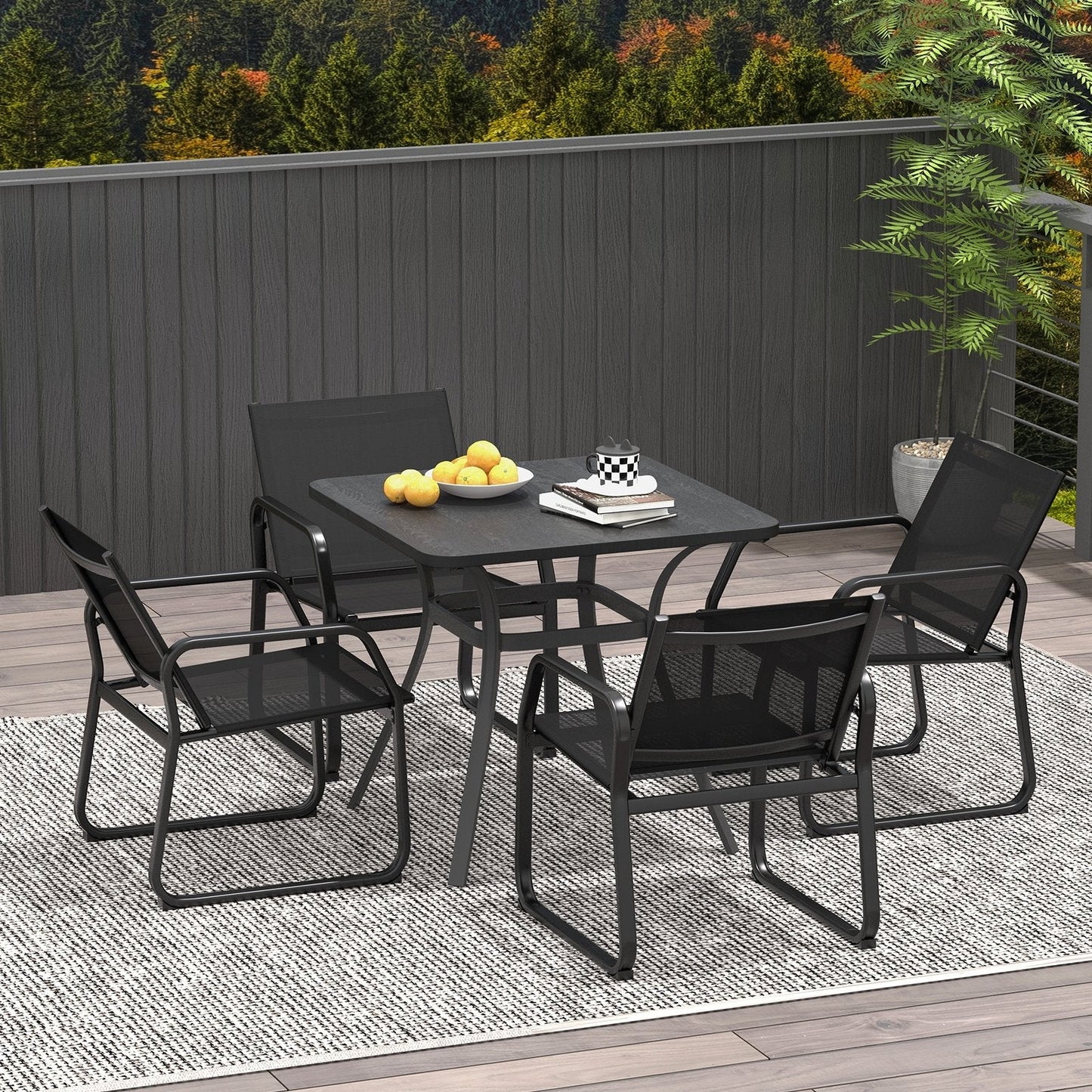 80cm Patio Metal Square Table for Dining with 4 Curved Legs-Grey
