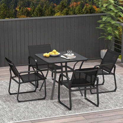 80cm Patio Metal Square Table for Dining with 4 Curved Legs-Grey