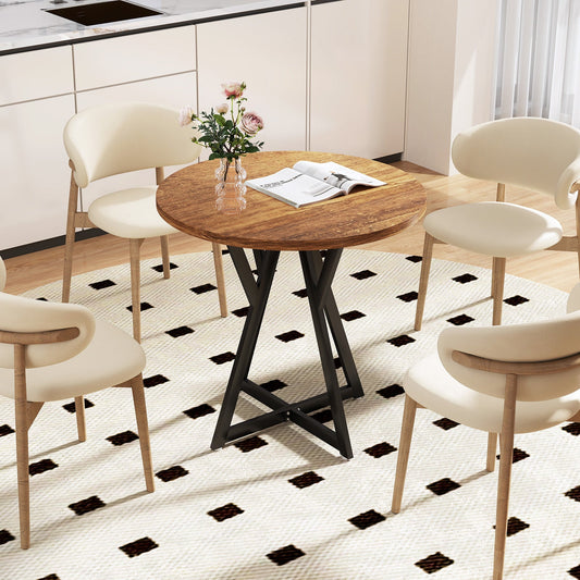 80cm Round Dining Table with Metal Pedestal Base and Adjustable Foot Pads-Rustic Brown