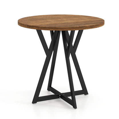 80cm Round Dining Table with Metal Pedestal Base and Adjustable Foot Pads-Rustic Brown