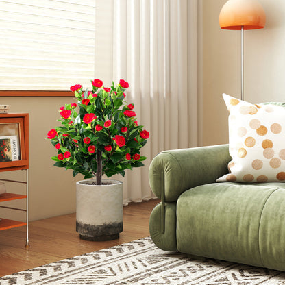 80cm Artificial Camellia Tree Set of 2 with Ground Spikes-Green-Set of 2