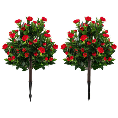 80cm Artificial Camellia Tree Set of 2 with Ground Spikes-Green-Set of 2