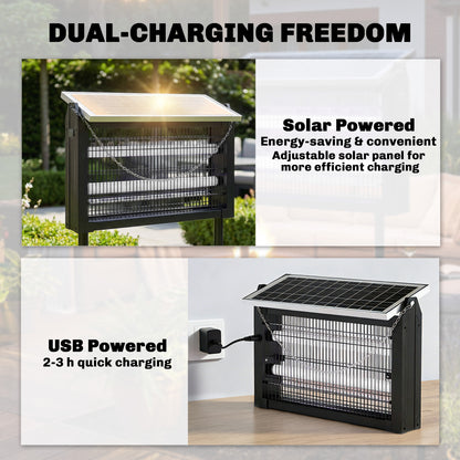 Outsunny Solar Bug Zapper Outdoor, 3500 V Electric Mosquito Fly Zapper with 4.3 m Cord, Dusk-to-Dawn Control, Black