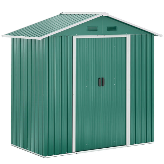 Outsunny 6.5ft x 3.5ft Metal Garden Storage Shed for Outdoor Tool Storage with Double Sliding Doors and 4 Vents, Green