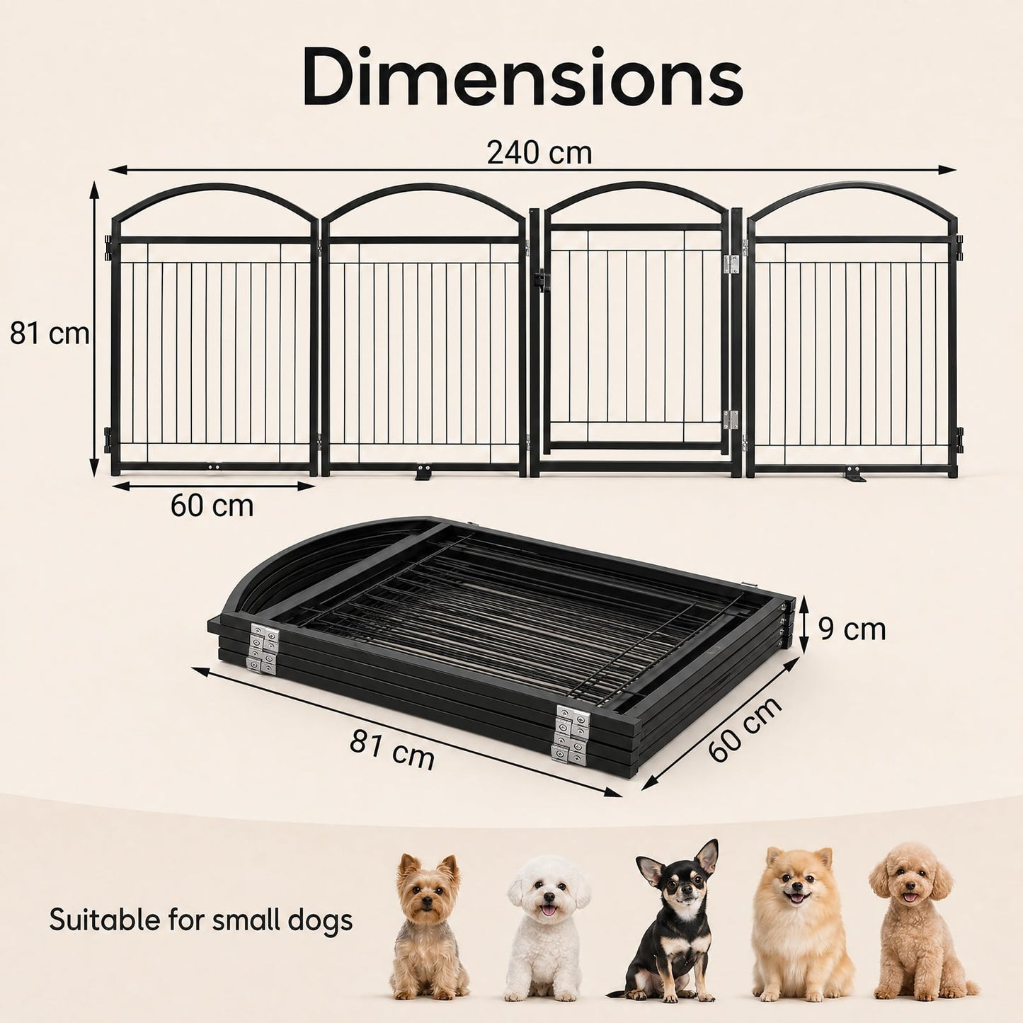 81 cm Foldable Dog Barrier Gate with 4 Panels and Door for Small Dogs Indoor Outdoor-Black