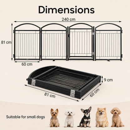 81 cm Foldable Dog Barrier Gate with 4 Panels and Door for Small Dogs Indoor Outdoor-Black