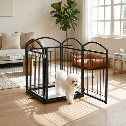 81 cm Foldable Dog Barrier Gate with 4 Panels and Door for Small Dogs Indoor Outdoor-Black