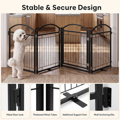 81 cm Foldable Dog Barrier Gate with 4 Panels and Door for Small Dogs Indoor Outdoor-Black
