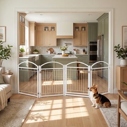 81 cm Foldable Dog Barrier Gate with 4 Panels and Door for Small Dogs Indoor Outdoor-White