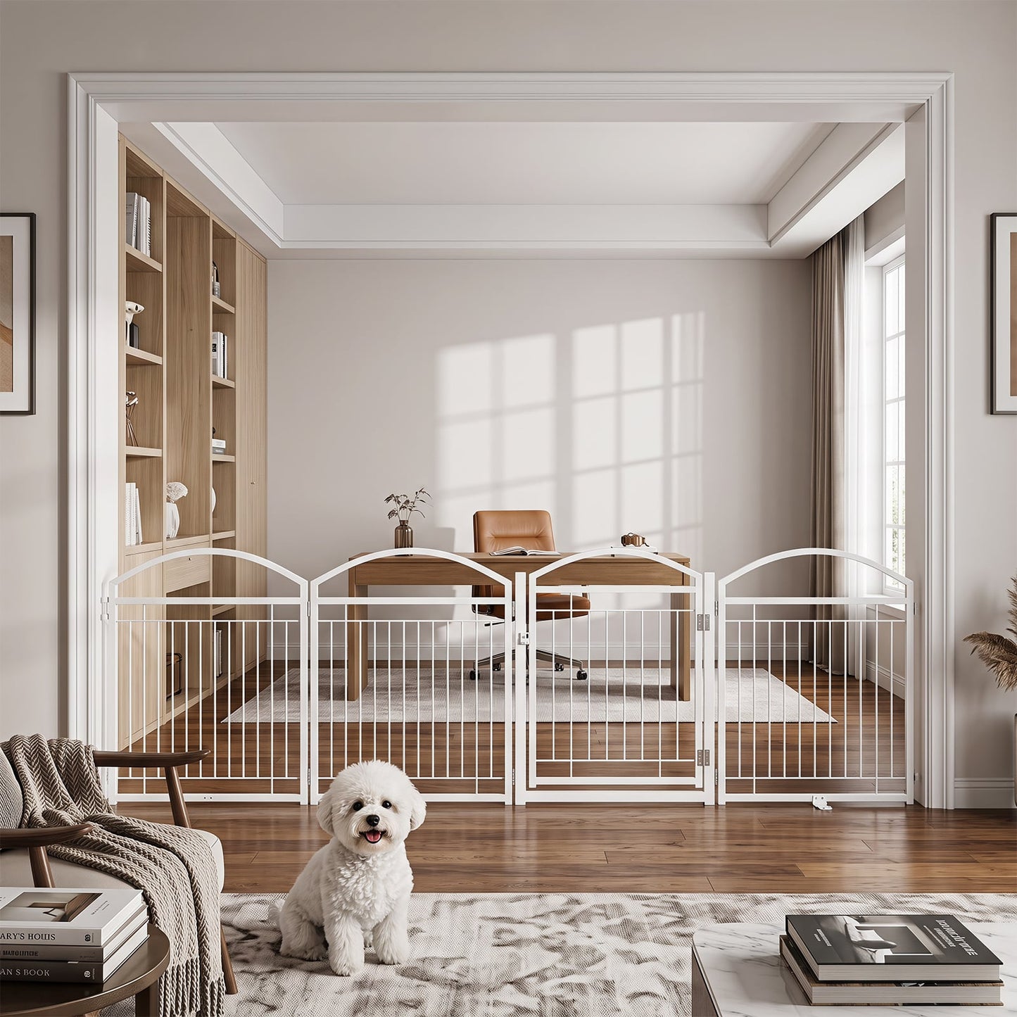 81 cm Foldable Dog Barrier Gate with 4 Panels and Door for Small Dogs Indoor Outdoor-White