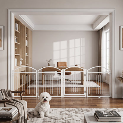 81 cm Foldable Dog Barrier Gate with 4 Panels and Door for Small Dogs Indoor Outdoor-White