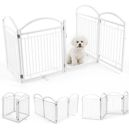 81 cm Foldable Dog Barrier Gate with 4 Panels and Door for Small Dogs Indoor Outdoor-White