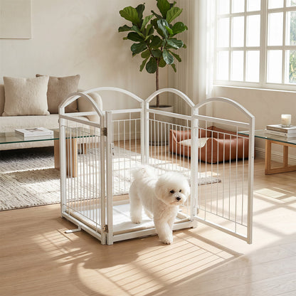 81 cm Foldable Dog Barrier Gate with 4 Panels and Door for Small Dogs Indoor Outdoor-White