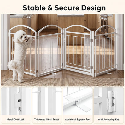 81 cm Foldable Dog Barrier Gate with 4 Panels and Door for Small Dogs Indoor Outdoor-White