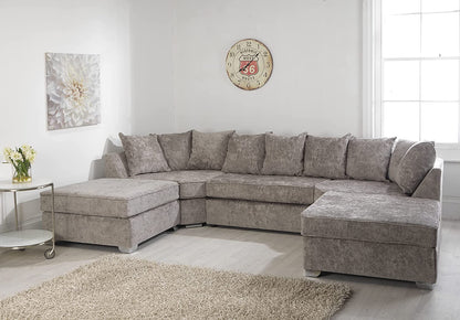 Alaska Truffle L or U Shaped Corner Sofa  Large Footstools  Chenille Fabric  Scatter back Grey